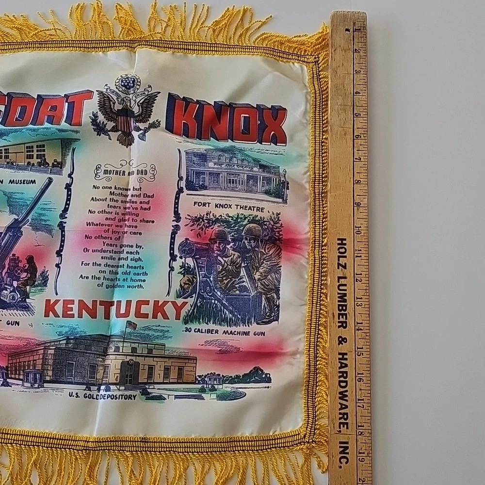 Vintage Fort Knox Kentucky Souvenir Silky Satiny Square Pillowcase EUC